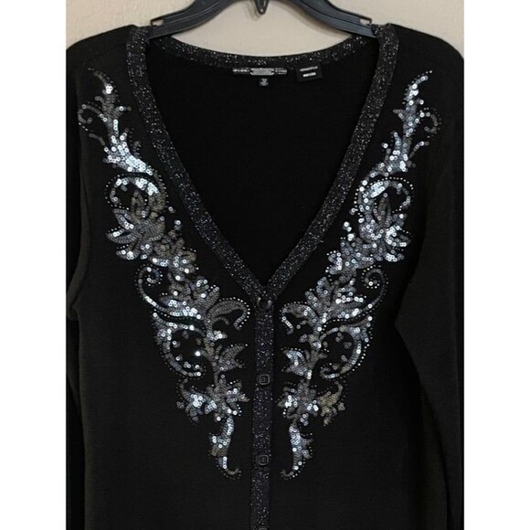 Size medium Miss Me Black Sequin Pocket Button Down Cardigan women’s sweater - Picture 5 of 5